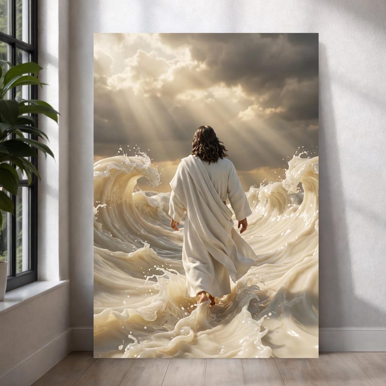 Jesus Walking on Water Miracle Christian Faith Ocean Canvas Wall Decor ...
