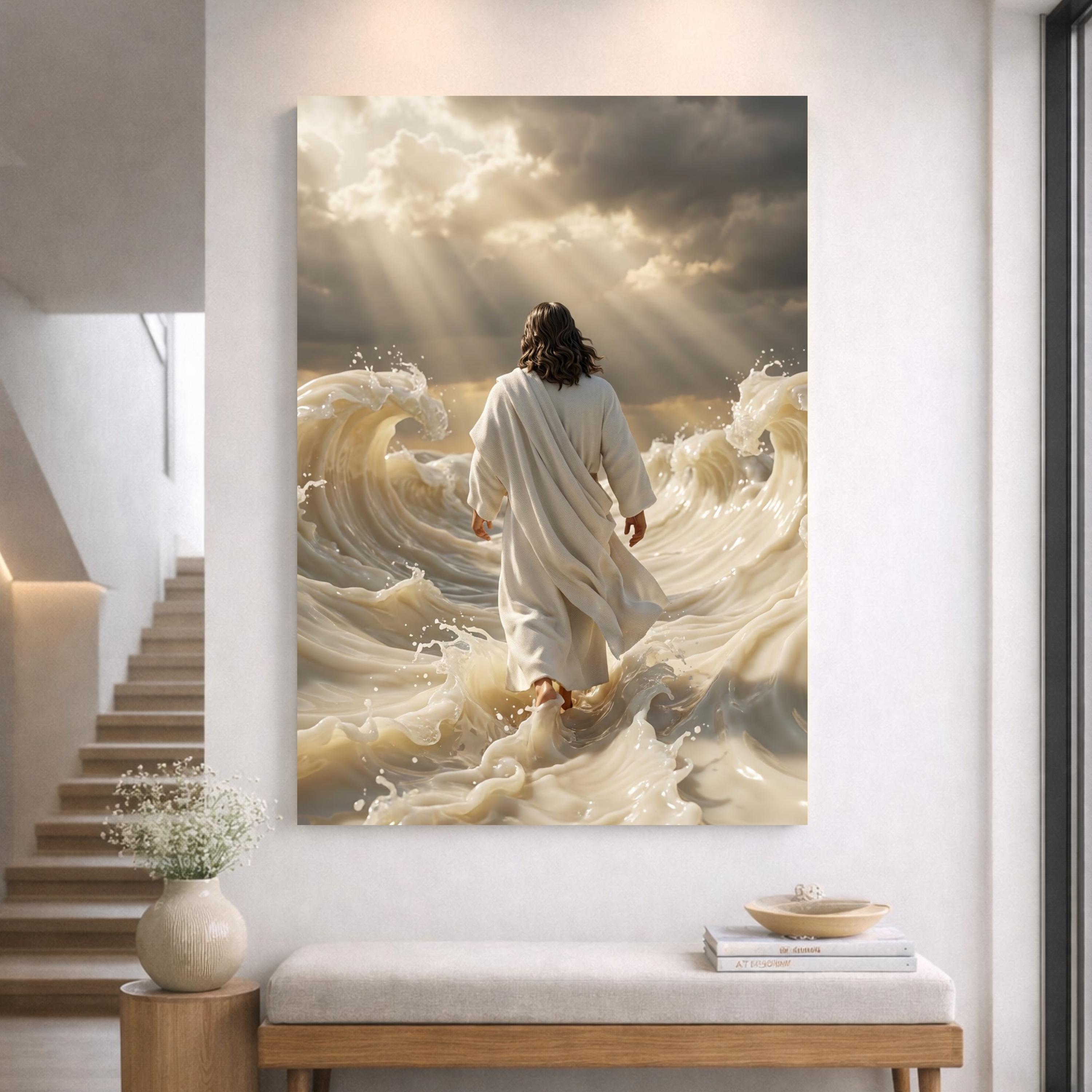 Jesus Walking on Water Miracle Christian Faith Ocean Canvas Wall Decor ...