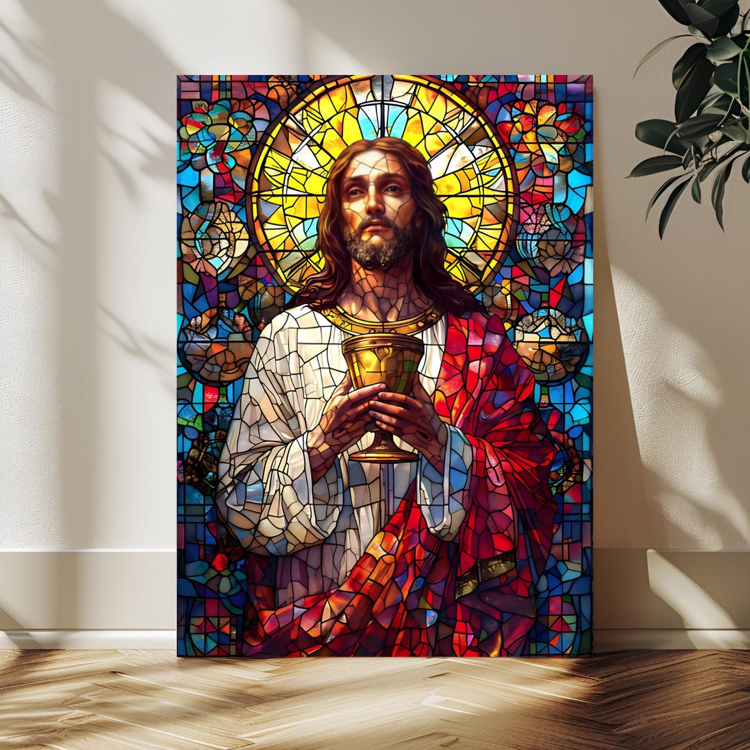 Stained Glass Jesus Christ Holy Communion Religious Art Christian Wall ...