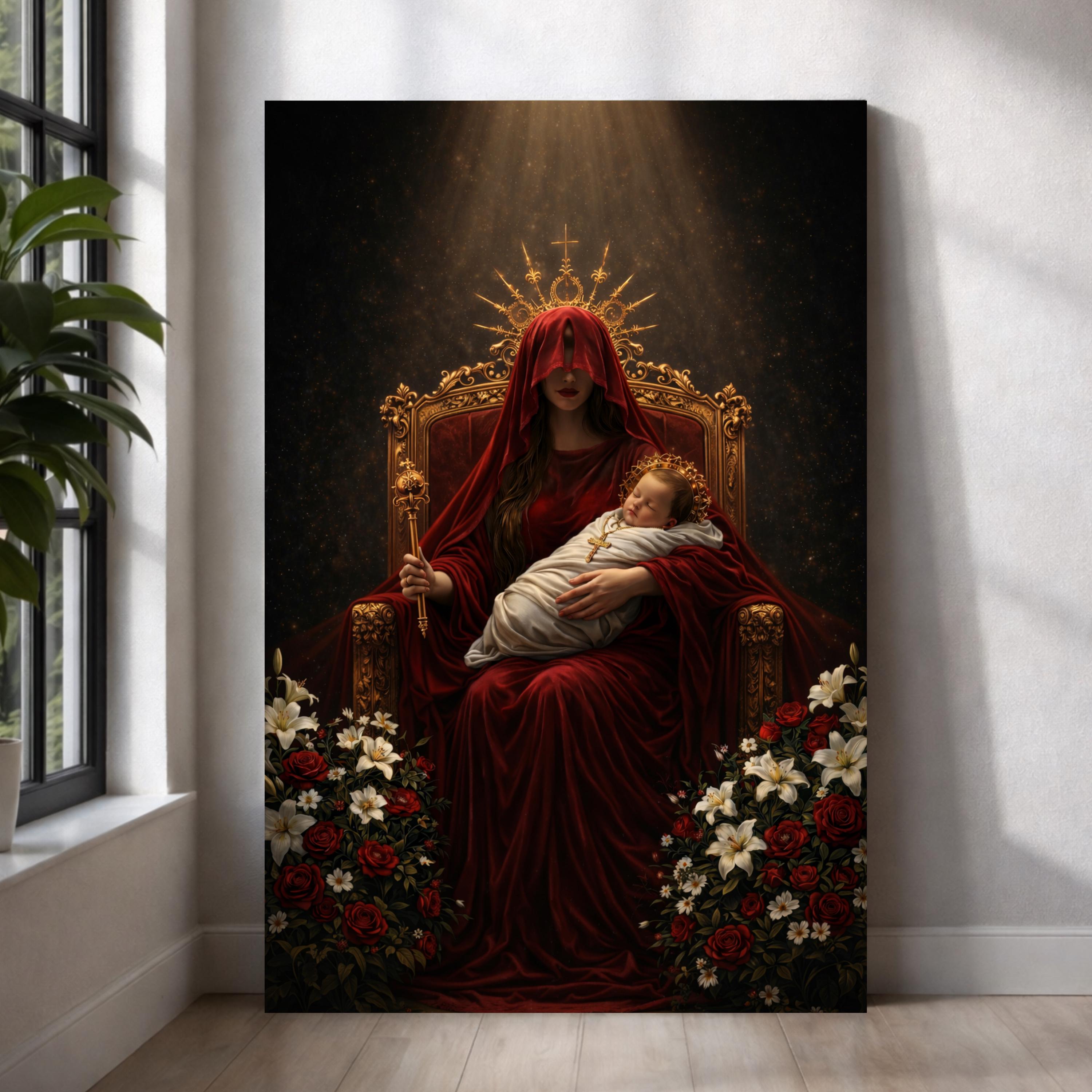 Virgin Mary and Baby Jesus Red Robe Religious Art Catholic Icon Canvas ...