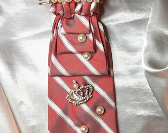 Red and White Handcrafted Women’s Necktie Necklace - Gift for Women