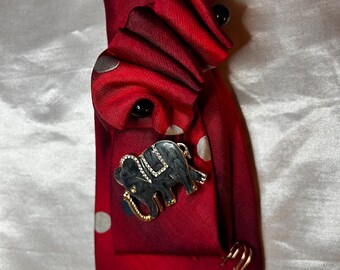 Delta Inspired Handcrafted Necktie Necklace with Black Elephant Brooch - Gift for Her