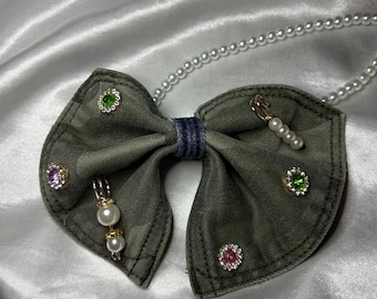 Camo Handcrafted Women’s Bow Tie Necktie Necklace (denim) - Gift for Women