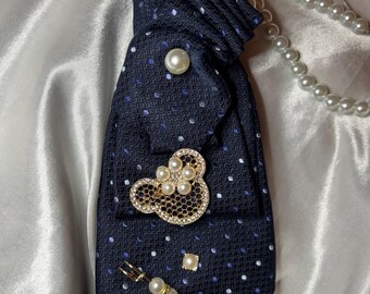 Minnie Mouse/Disney Brooch - Blue Silk Women's Tie  - Gift for Her