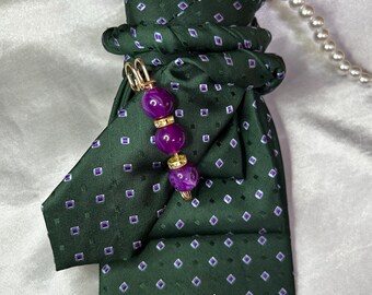Hunter Green Women's Necktie Necklace - Purple Print - Gift for Her