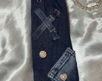 Denim Women’s Handcrafted Necktie Necklace with Pearl Accessories - Gift for Her