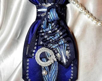 Blue Handcrafted Upcycled Women’s Necktie Necklace - Gift for Women