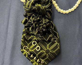 Black and Green Handcrafted Necktie - Women’s Necklace - Gift for Women