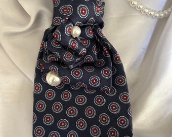 Navy Women’s Necktie Necklace with Pearls - Gift for Women