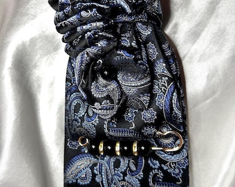 Blue Paisley Handcrafted Women’s Necktie Necklace with Pearls - Gift for Her