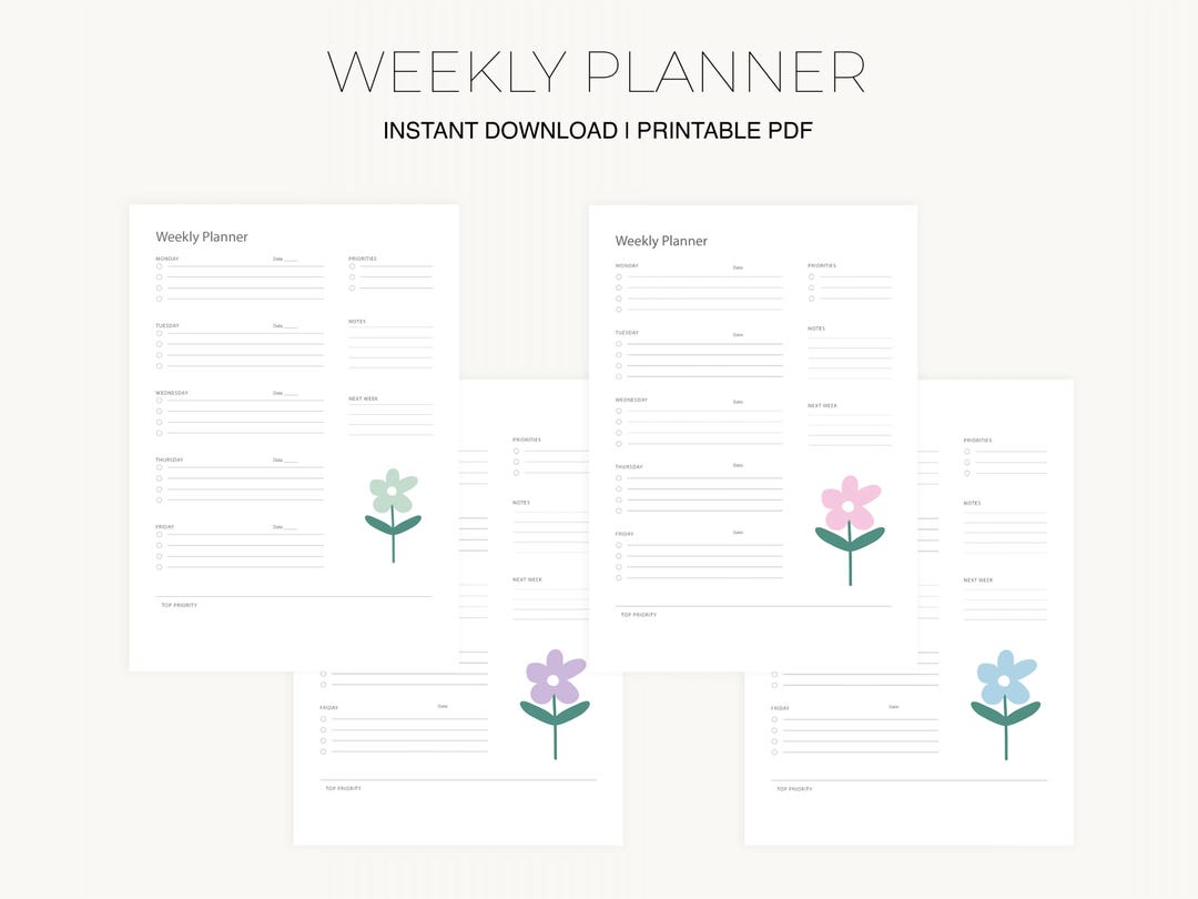 Weekly Planner Printable | Minimal Floral Design (A4) PDF and iPad ...