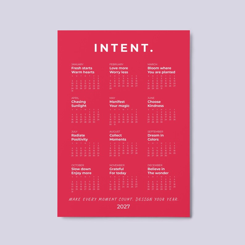 2027 Minimalist Yearly Wall Calendar | A4 Printable Intentional Planner ...