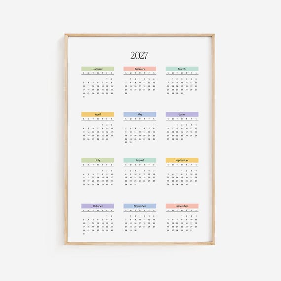 2027 Printable Calendar | Year at a Glance | One Page Minimalist Wall Calendar PDF | A4 + US Letter