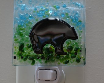 Black Bear Fused Glass Night Light