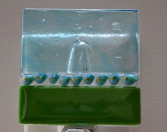 Green and Blue Fused Glass Night Light