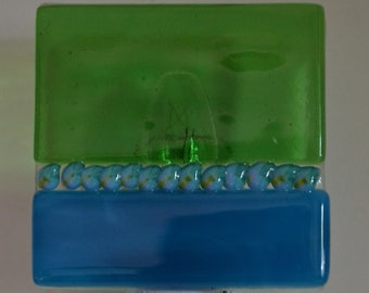 Blue and Green Fused Glass Night Light with Sensor
