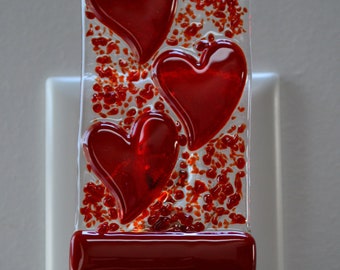 Three Hearts Fused Glass Night Light