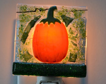 Tall Pumpkin Fused Glass Night Light