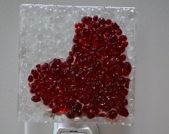 Red Heart Fused Glass Night Light
