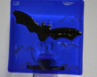 Bat in the Night Sky Fused Glass Night Light
