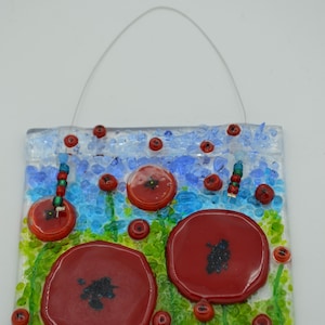 Red Poppy Fused Glass Sun Catcher