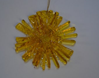 Yellow Starburst Fused Glass Christmas Ornament or Sun Catcher