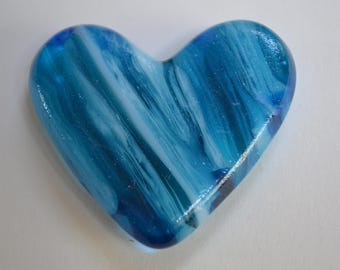 Blues Fused Glass Pocket Heart, Pocket Hug