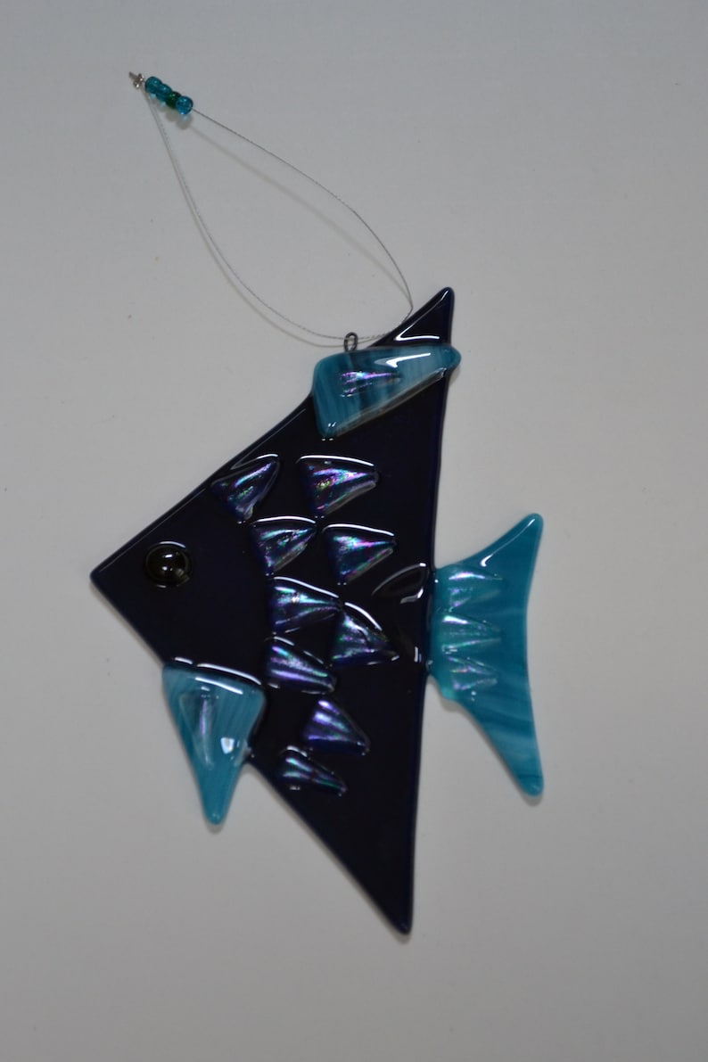 View of Blue Fused Glass Fish Sun Catcher - Etsy