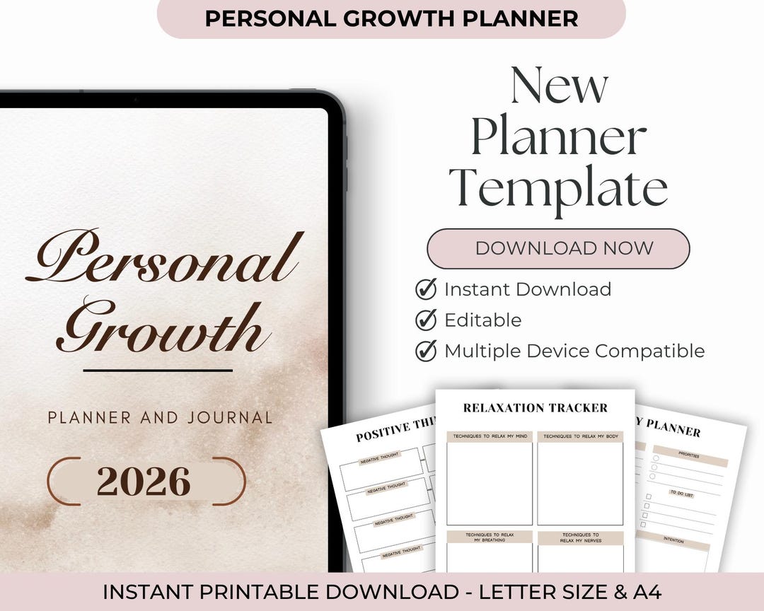 Personal Growth Planner Printable, Self Improvement Journal, Goal ...