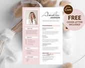 Pink Minimalist Resume Canva | Free Cover Letter Included | Modern Clean CV Template | Editable | Digital Download