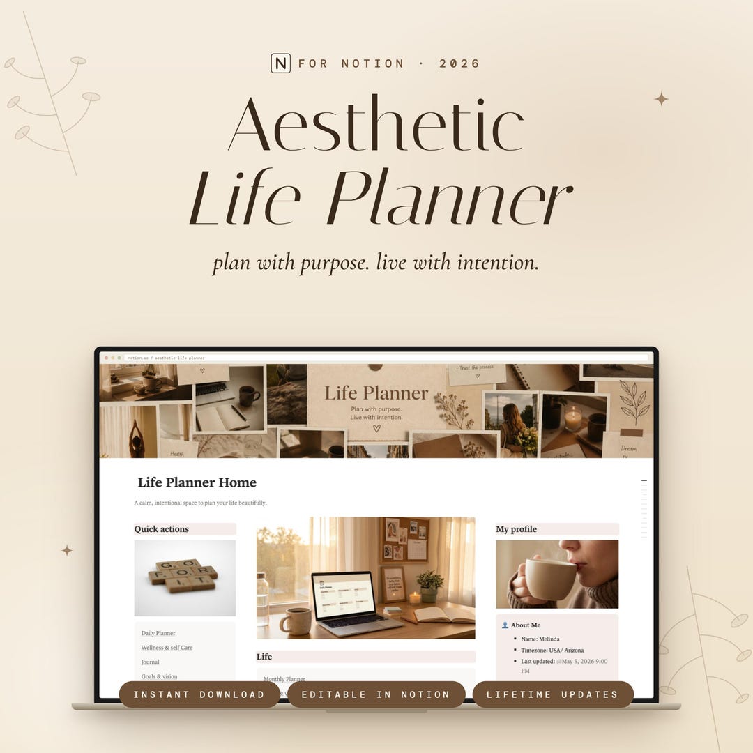Digital Planner Notion Template 2026 | Aesthetic Life Dashboard | All ...