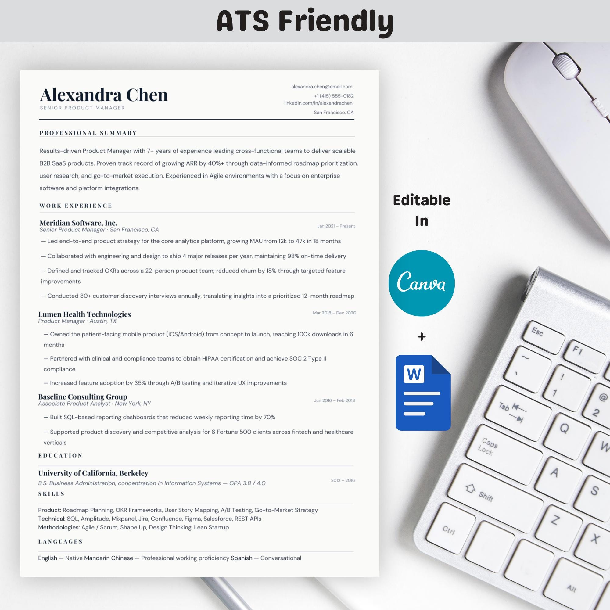ATS Resume Template Canva Word | Minimalist CV + Cover Letter ...