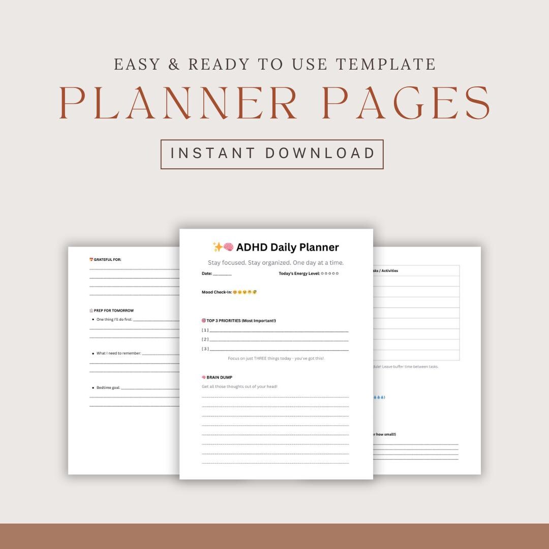ADHD Planner Printable for Adults | Daily Productivity, Focus ...