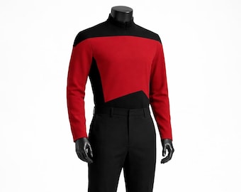 Disfraz de cosplay de Star Trek / Uniforme rojo de la Flota Estelar: túnica y pantalones hechos a mano. Conjunto personalizado.