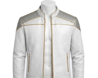Star Trek TNG Cosplay Coat Captain Picard White Leather Jacket | Sci-Fi Futuristic Suede Jacket