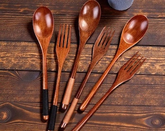 Handwerker geschnitzten Holzlöffel Gabel Utensil Set rustikale handgemachte Küche Esszimmer Besteck