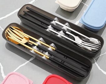 Edelstahl Besteck Schwarz Silber Kompakt Aufbewahrungskoffer Essen Essentials