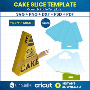 Cake Slice Box Template SVG, Printable Cake Slice Favor Box, Wedding Treat Box Template, Party Favor Packaging, Cricut Silhouette Canva