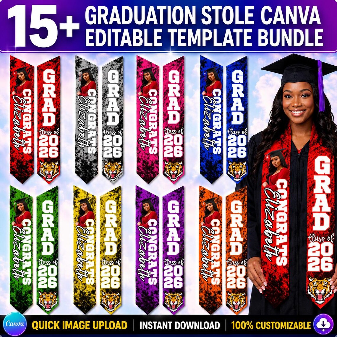 15+ Graduation Stole Canva Template Bundle, Graduation Sash Sublimation ...