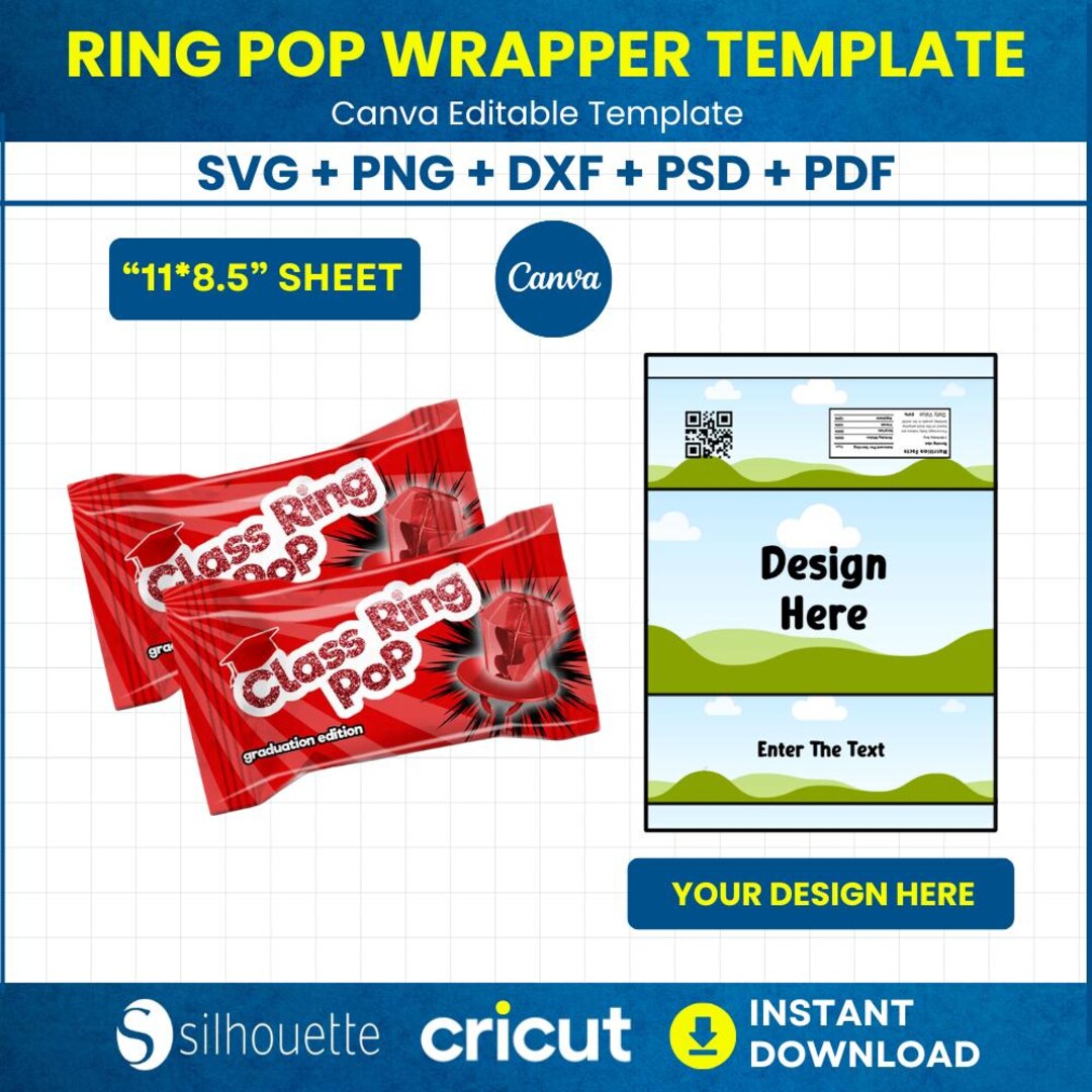 Pop Wrapping Ring Pop Wrapper Template, Canva Editable Ring Pop Label, Printable ...