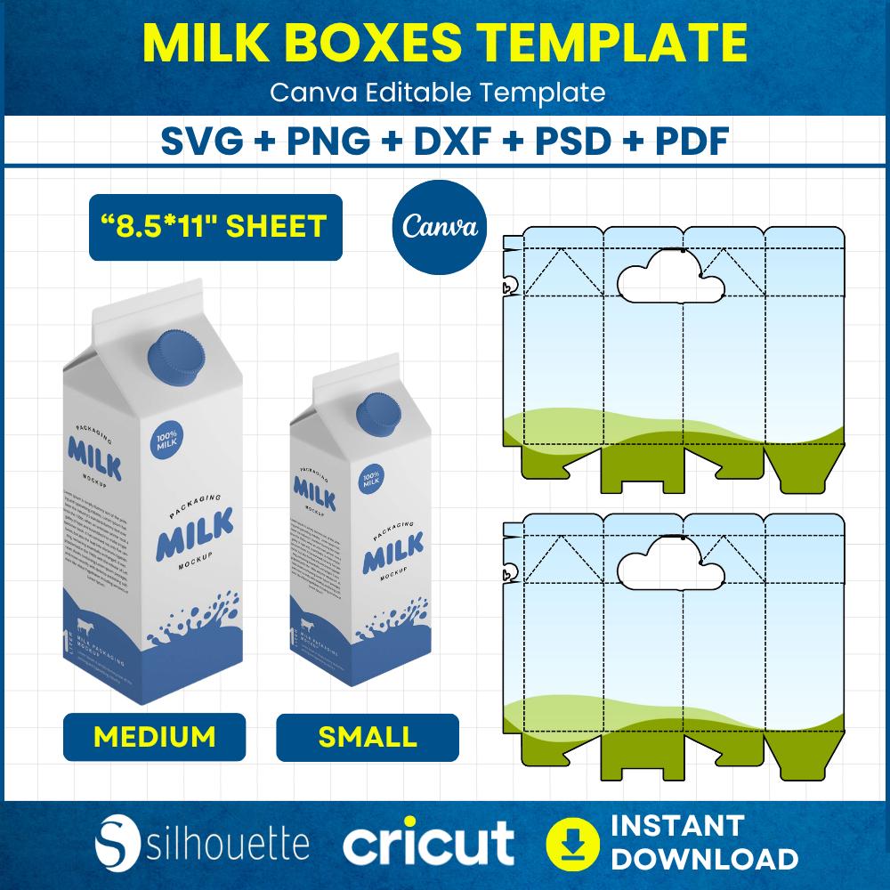 Milk Box Bundle Milk Box Template Bundle SVG, Milk Carton Favor Box Canva Editable ...