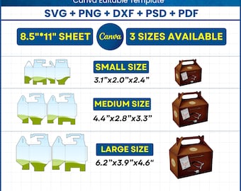 Gable Box Template Bundle: SVG, Canva Bearbeitbar, 3 Größen (Digital Download