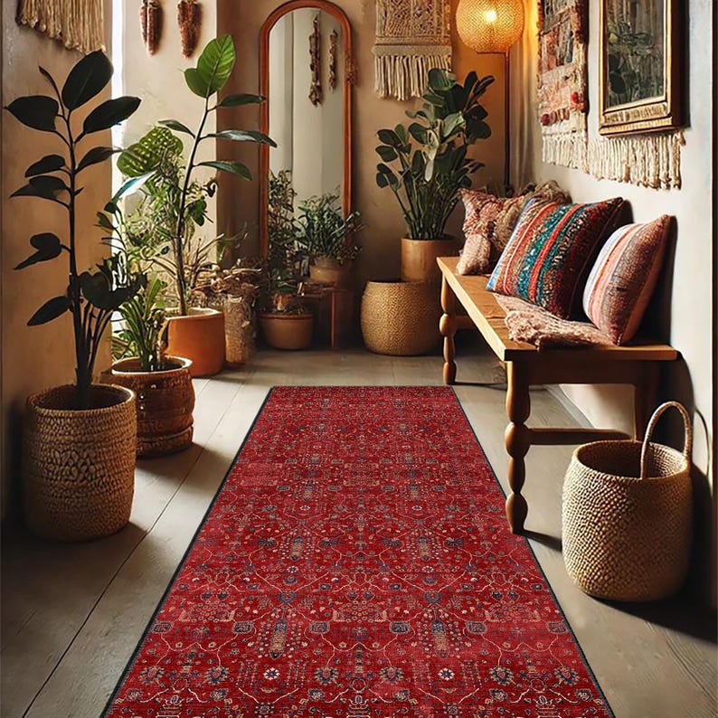 Large Red Persian Style Rug, Red Oriental Rug - Etsy
