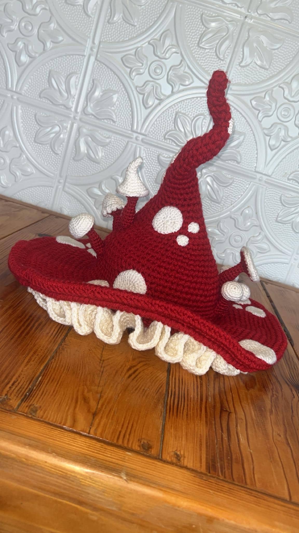 26 Mushroom Hat Crochet Patterns for Cottagecore, Fantasy, and Everyday Wear 21 Crochet Pattern Amanita Mushroom Witch Hat With Ruffled