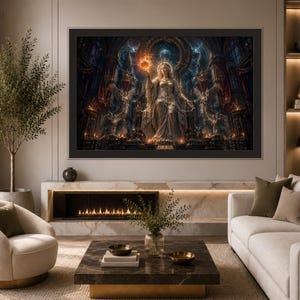 Neo Gothic altar Sacred Statue in Gothic Cathedral, Horizontal Framed Statement
