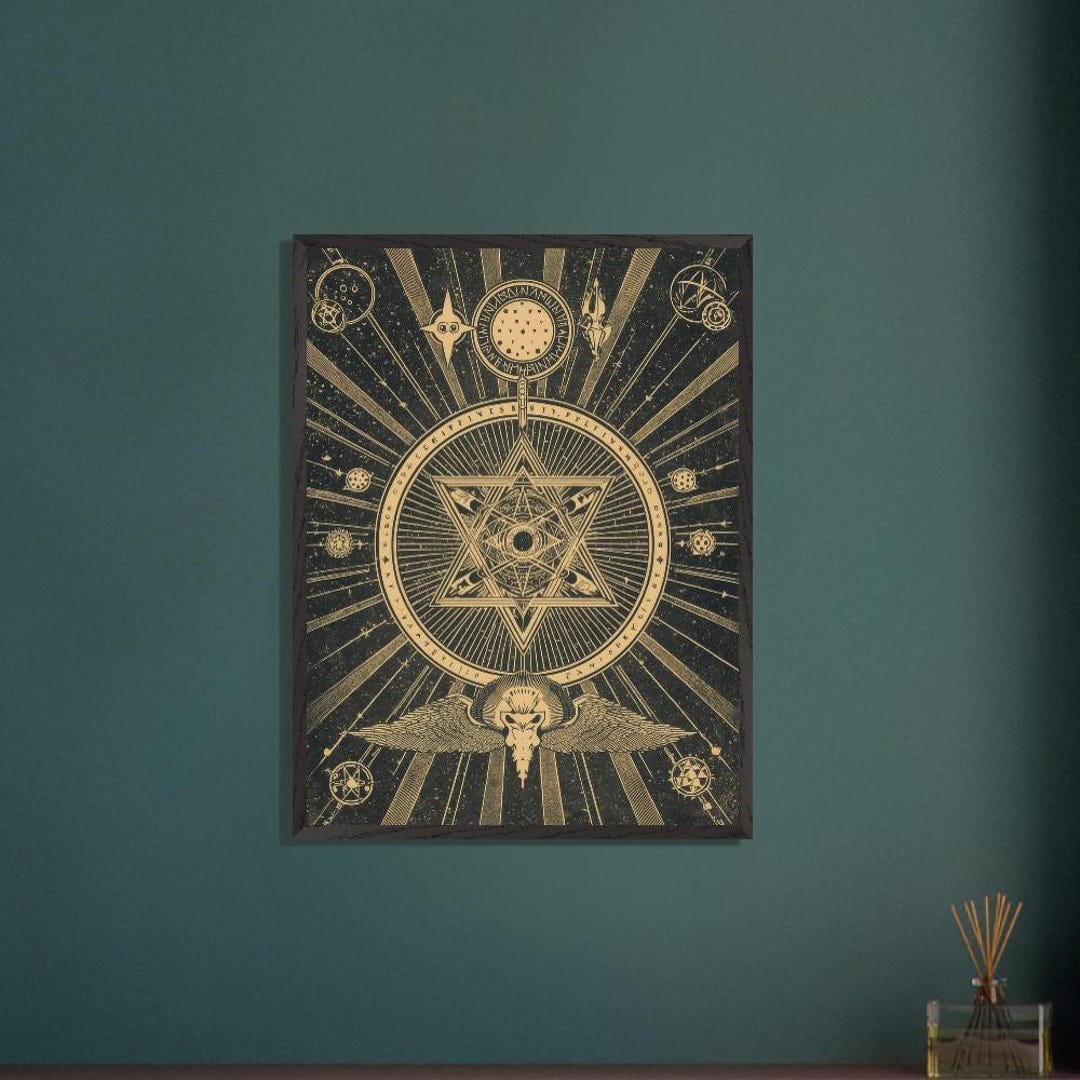 Celestial Hexagram Diagram Wall Art, Gold Engraving, Esoteric Occult ...