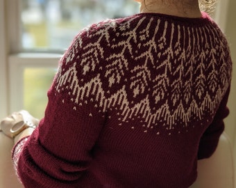 Dark red and ivory fair isle women's sweater/pullover