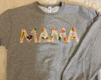 パッチワーク刺繍カスタムクルーネックスウェットシャツ