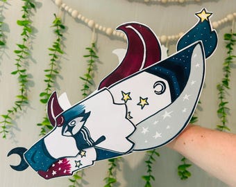 Marioneta de dragón de papel hecha a mano, barata, tamaño mediano - Luz de luna - Ambidiestra
