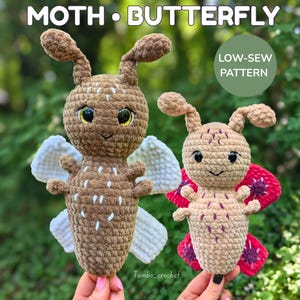 Moth Butterfly Crochet Amigurumi Pattern | Low-Sew | PDF file